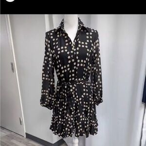 O2 lined Polka Dot Black and tan swing dress